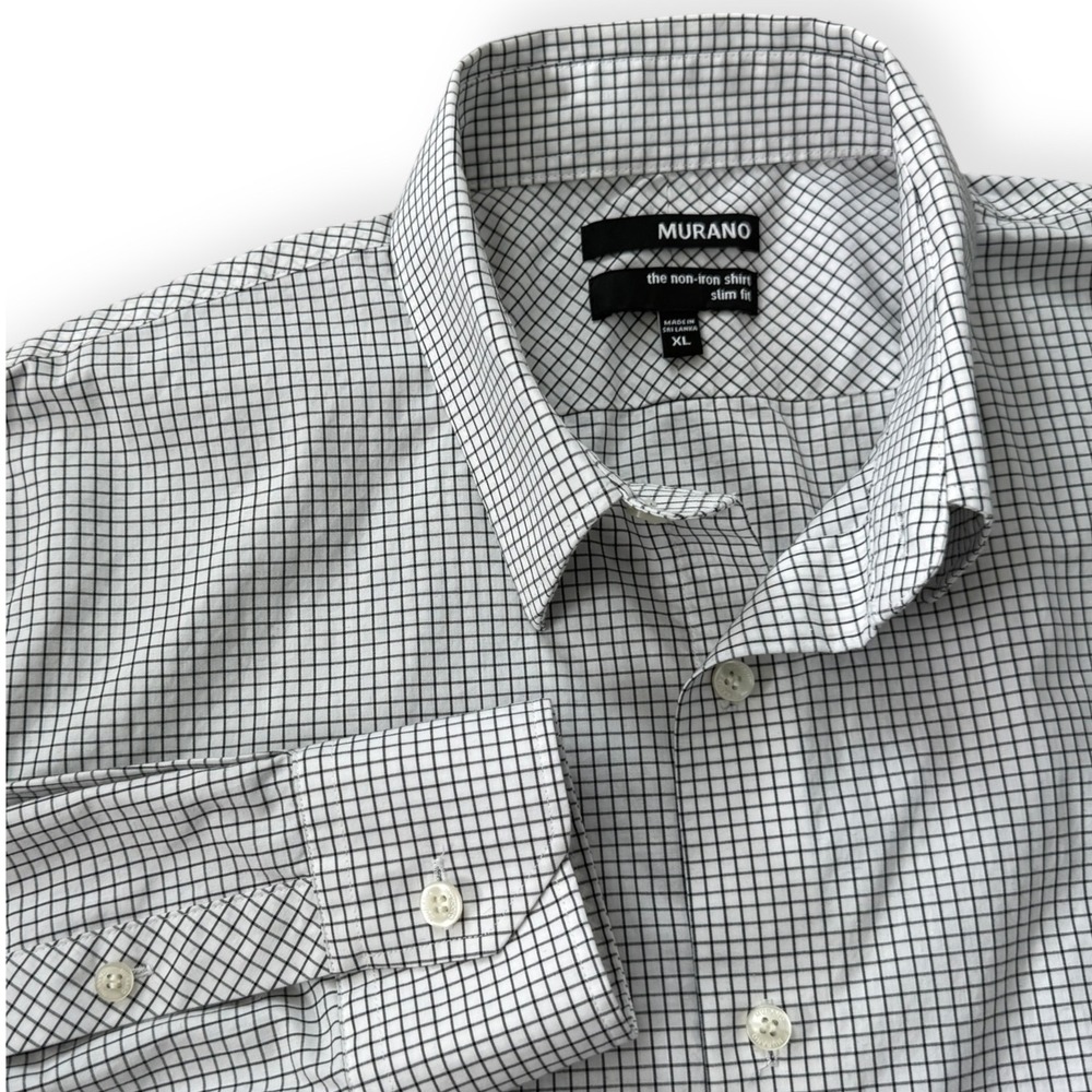 Murano‎ Slim Fit Dress Shirt Black White Check Non-Iron XL